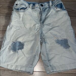 Blue Distressed Jean Shorts Relaxed Fit